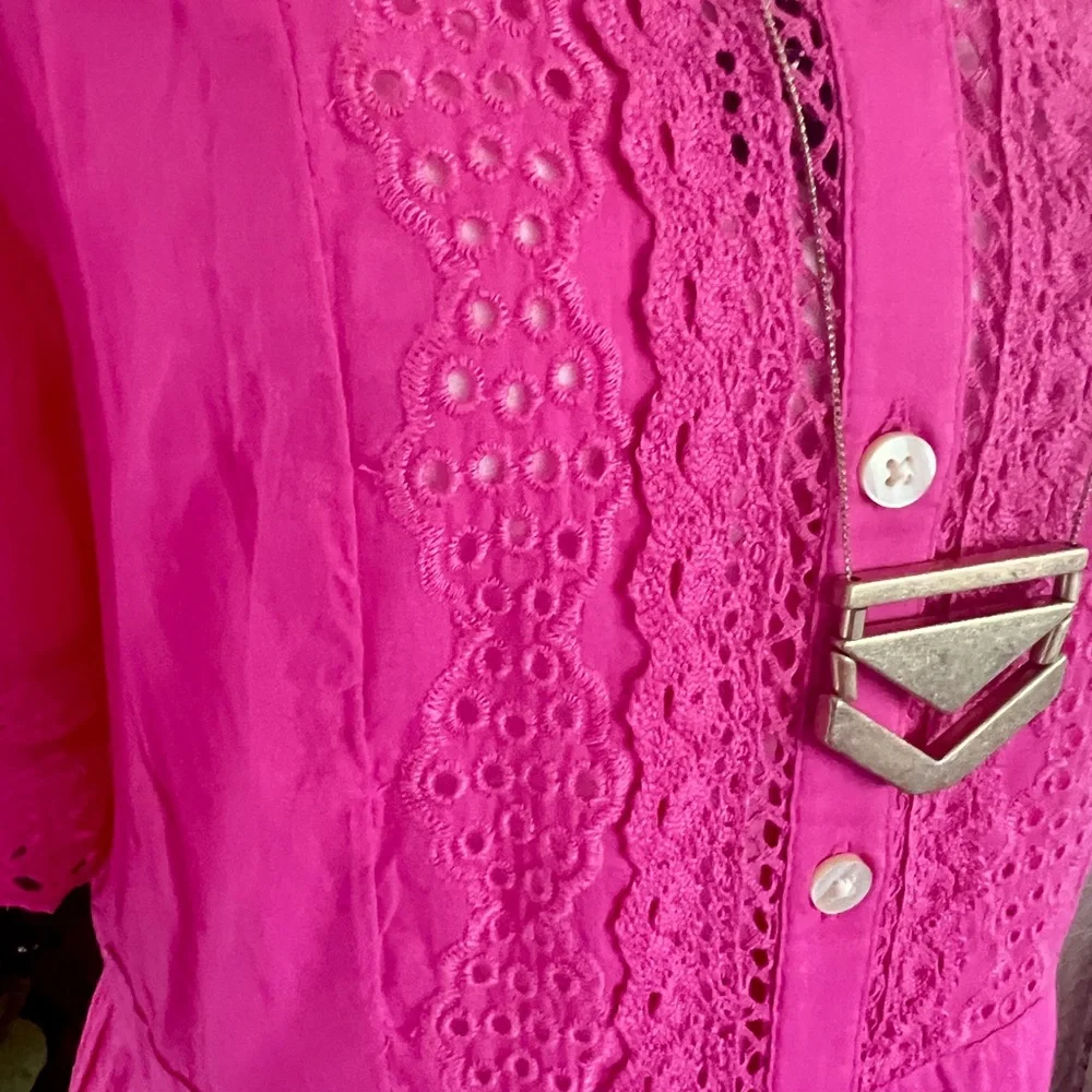 Gap Pink Eyelet Lace Button-Front Midi Dress w/ Slip - Size Small - Picture 5 of 8